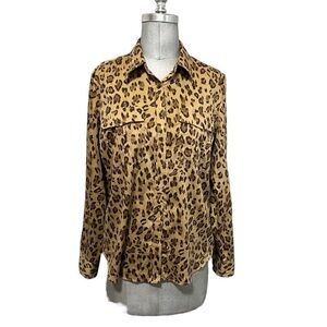 Lauren Ralph Lauren Animal Print Long Sleeve Button Up cotton Top Size L